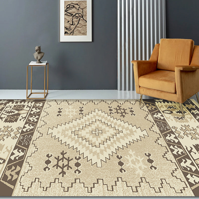 Avtoit | Brown and Blue Bohemian Rug Synthetic Tribal Diamond Pattern Rug Pet-Friendly Washable Non-Slip Rug for Decoration