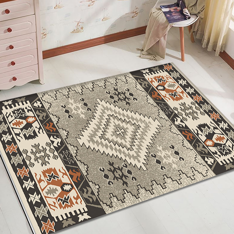 Avtoit | Brown and Blue Bohemian Rug Synthetic Tribal Diamond Pattern Rug Pet-Friendly Washable Non-Slip Rug for Decoration