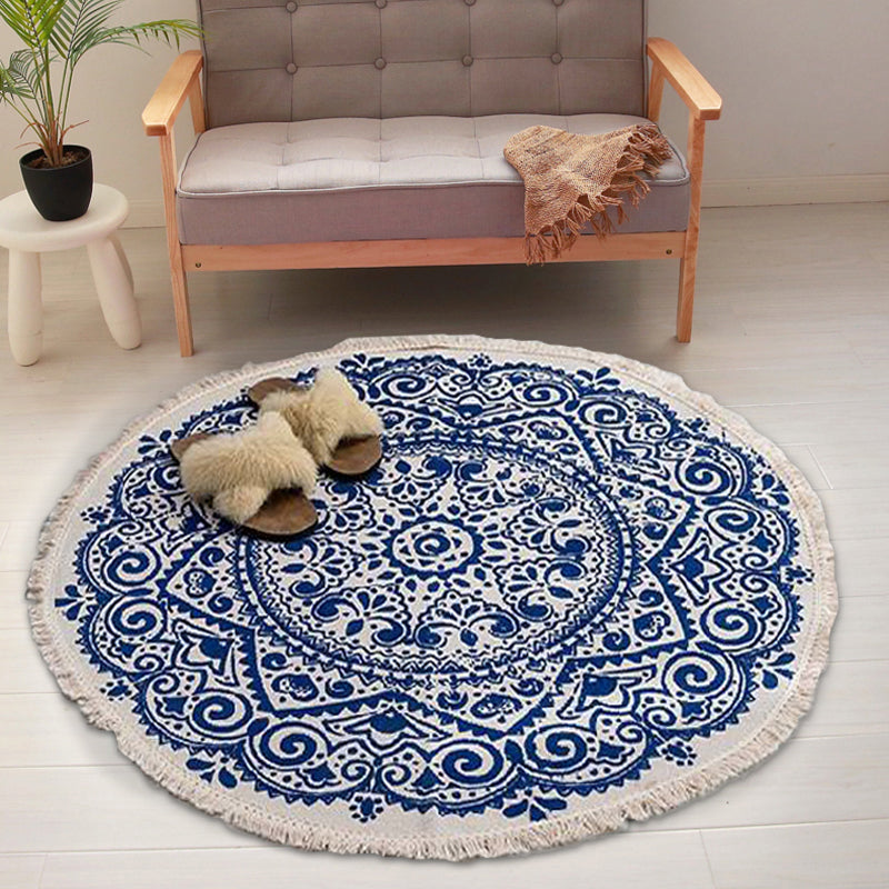 Avtoit | Moroccan tribal floral pattern rug multicolor cotton rug non-slip pet-friendly washable rug for bedroom
