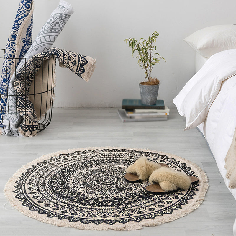 Avtoit | Moroccan tribal floral pattern rug multicolor cotton rug non-slip pet-friendly washable rug for bedroom