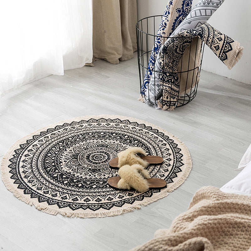 Avtoit | Moroccan tribal floral pattern rug multicolor cotton rug non-slip pet-friendly washable rug for bedroom