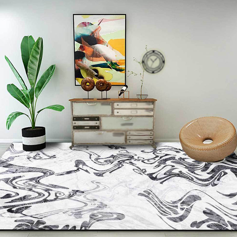 Avtoit | Black and White Study Rug Modernism Abstract Rug Polyester Machine Washable Non-Slip Back Carpet