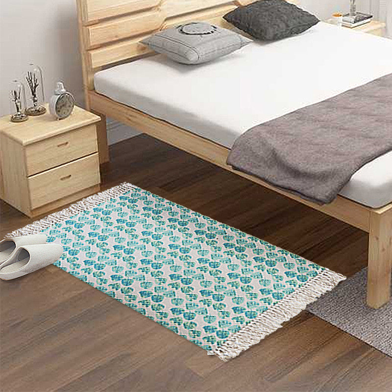Avtoit | Tropical Leaf Pattern Carpet Green Cotton Rug Non-slip Pet Friendly Washable Area Rug for Living Room