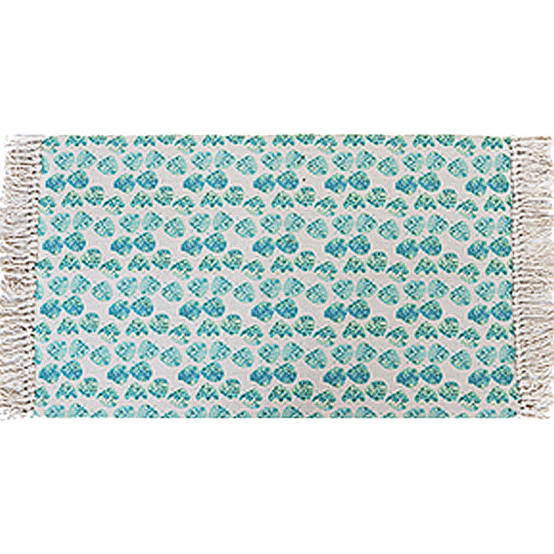 Avtoit | Tropical Leaf Pattern Carpet Green Cotton Rug Non-slip Pet Friendly Washable Area Rug for Living Room