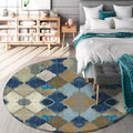 Avtoit | Blue Moroccan Carpet Polyester Albany Geometric Ogee Pattern Carpet Pet Friendly Washable Non-Slip Carpet for Bedroom