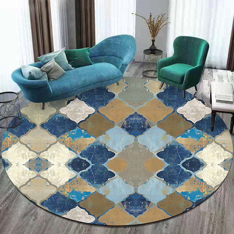 Avtoit | Blue Moroccan Carpet Polyester Albany Geometric Ogee Pattern Carpet Pet Friendly Washable Non-Slip Carpet for Bedroom