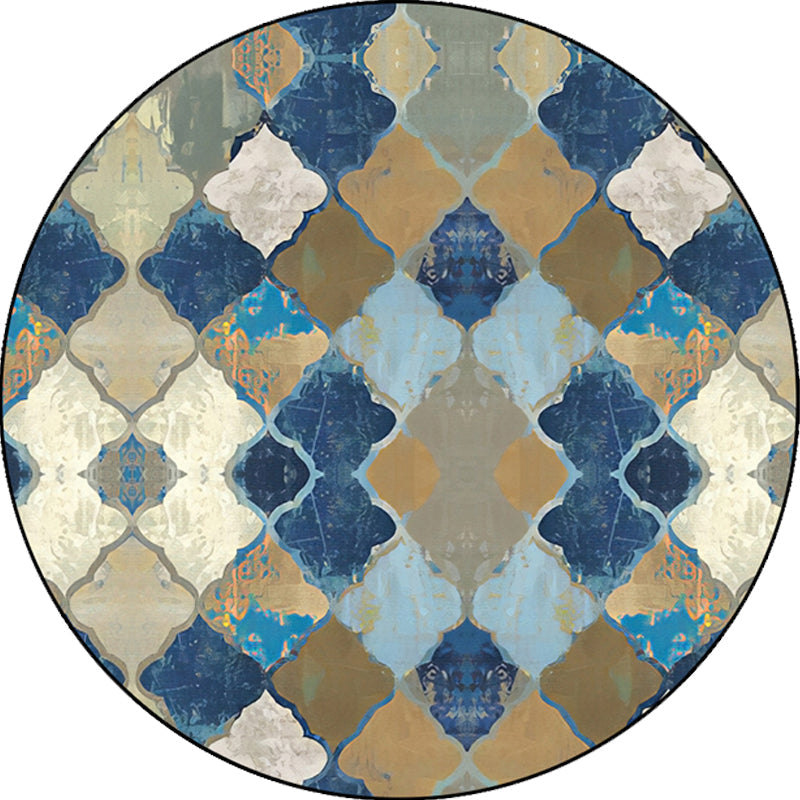 Avtoit | Blue Moroccan Carpet Polyester Albany Geometric Ogee Pattern Carpet Pet Friendly Washable Non-Slip Carpet for Bedroom