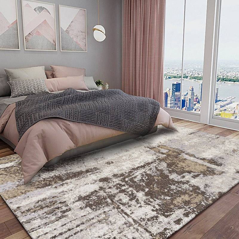 Avtoit | Industrial Abstract Rug Brown Synthetic Rug Anti-Slip Mat Pet-Friendly Washable Rug for the Living Room