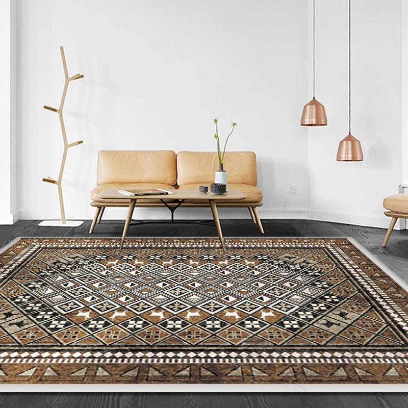 Avtoit | Moroccan Living Room Carpet Brown Tribal Geometric Pattern Carpet Polyester Washable Non-Slip Pet-Friendly Area Rug