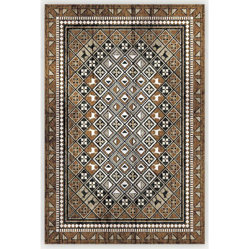 Avtoit | Moroccan Living Room Carpet Brown Tribal Geometric Pattern Carpet Polyester Washable Non-Slip Pet-Friendly Area Rug