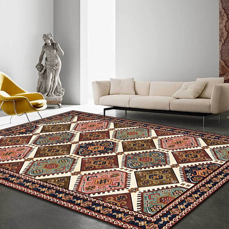 Avtoit | Moroccan Living Room Carpet Brown Tribal Geometric Pattern Carpet Polyester Washable Non-Slip Pet-Friendly Area Rug