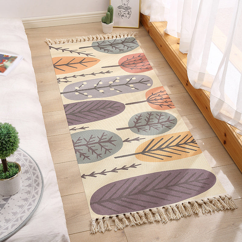 Avtoit | Multicolored Floral Pattern Rug Cotton Modern Rug Pet Friendly Washable Non-Slip Area Rug for Living Room