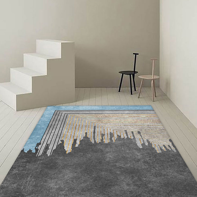 Avtoit | Gray geometric pattern rug with stripes Synthetic Modern rug Washable Non-slip back Rug for living room