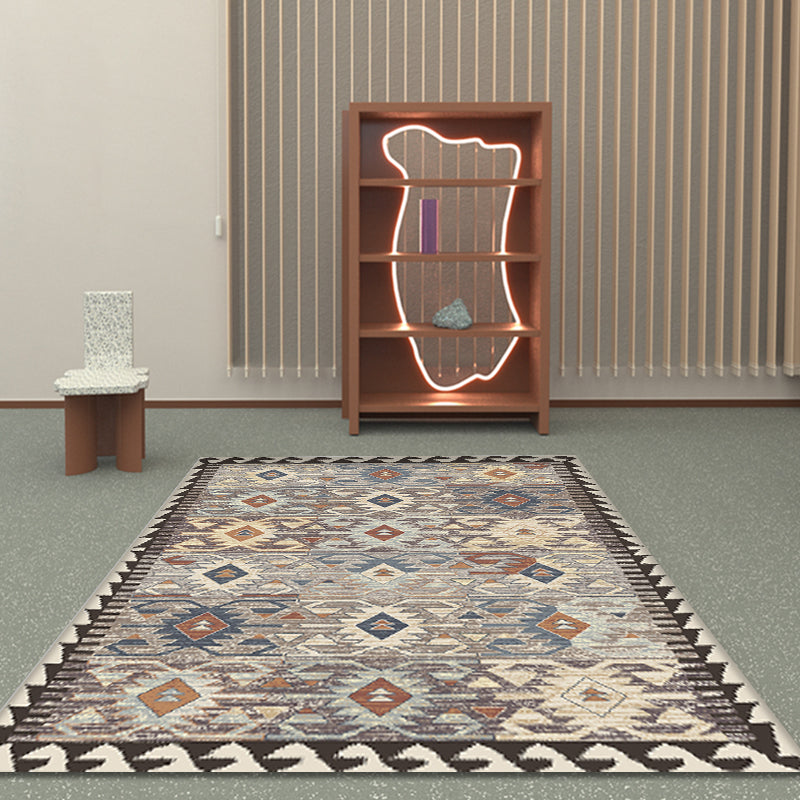 Avtoit | Gray Tribal-Diamond Pattern Rug Polypropylene Bohemian Rug Washable Non-Slip Back Rug for Living Room