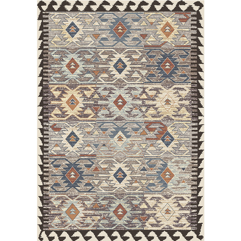Avtoit | Gray Tribal-Diamond Pattern Rug Polypropylene Bohemian Rug Washable Non-Slip Back Rug for Living Room