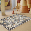 Avtoit | Gray Tribal-Diamond Pattern Rug Polypropylene Bohemian Rug Washable Non-Slip Back Rug for Living Room
