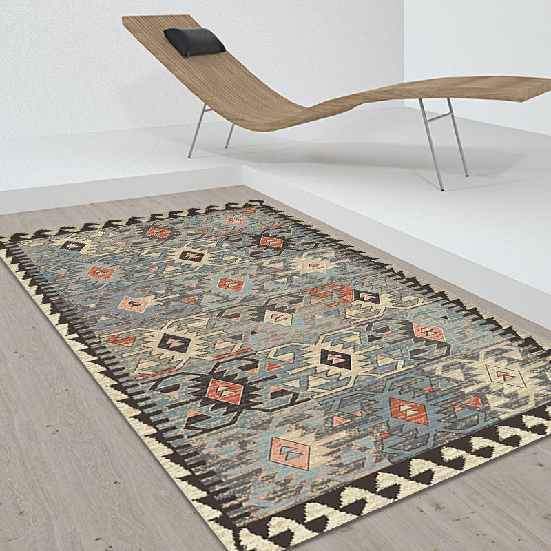Avtoit | Gray Tribal-Diamond Pattern Rug Polypropylene Bohemian Rug Washable Non-Slip Back Rug for Living Room