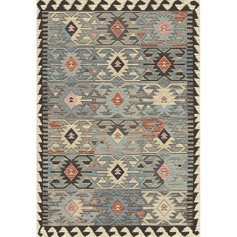 Avtoit | Gray Tribal-Diamond Pattern Rug Polypropylene Bohemian Rug Washable Non-Slip Back Rug for Living Room