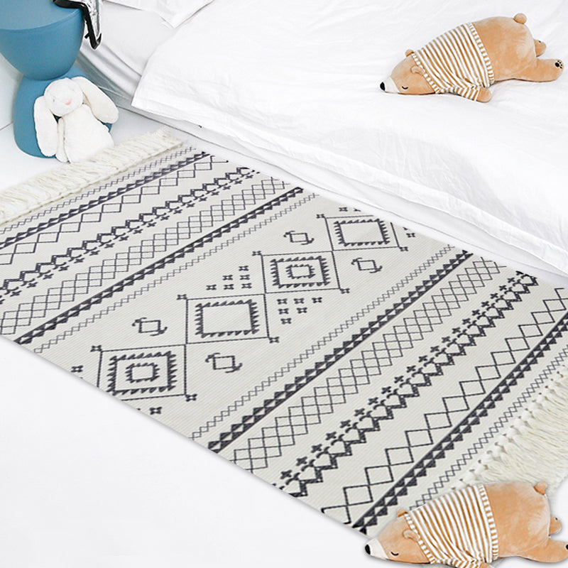 Avtoit | White and blue bedroom rug southwest tribal pattern rug cotton non-slip back washable area rug