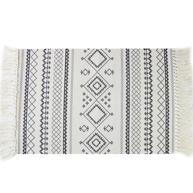 Avtoit | White and blue bedroom rug southwest tribal pattern rug cotton non-slip back washable area rug