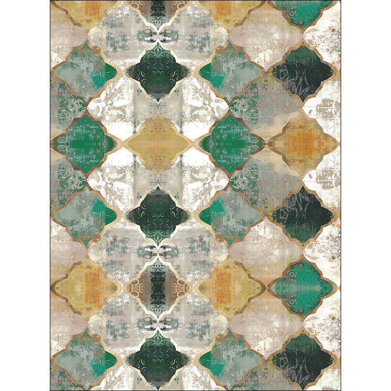 Avtoit | Green Parlor Rug Moroccan Albany Geometric Ogee Pattern Rug Polyester Machine Washable Non-Slip Rug