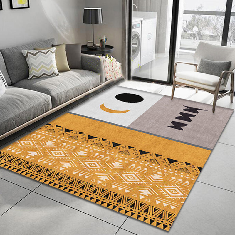 Avtoit | Yellow tribal pattern area rug polyester southwestern rug washable non-slip back rug for the study