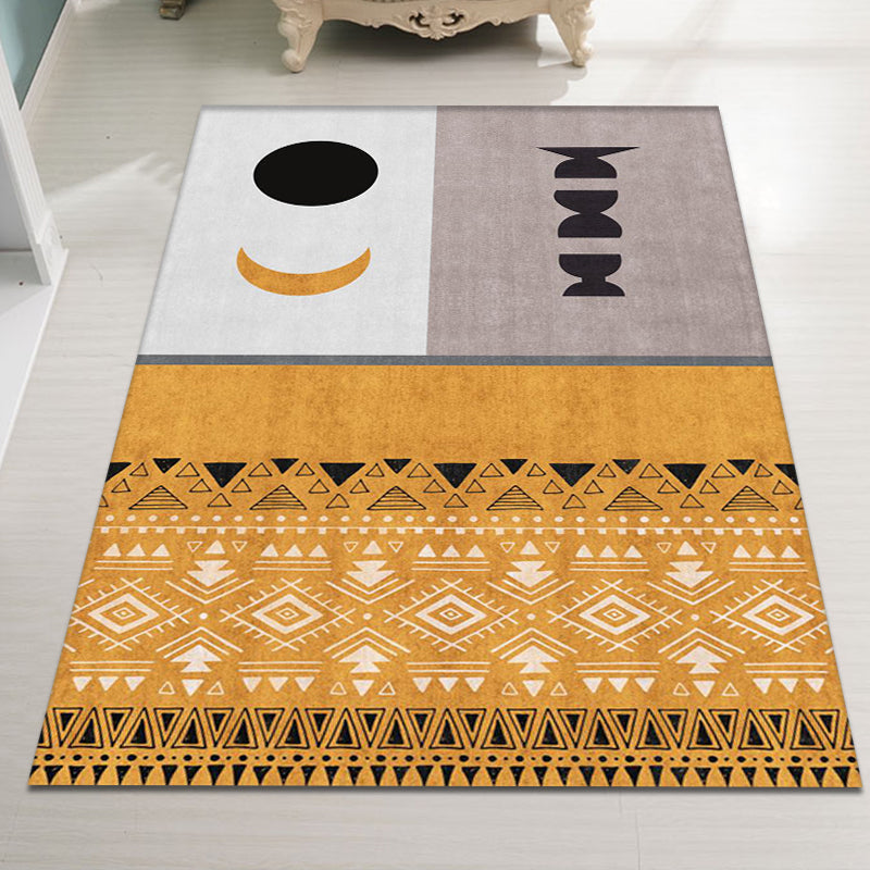 Avtoit | Yellow tribal pattern area rug polyester southwestern rug washable non-slip back rug for the study