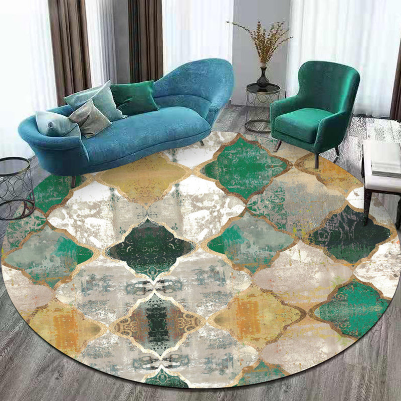 Avtoit | Moroccan geometric pattern rug green polypropylene rug non-slip pet-friendly washable rug for living room