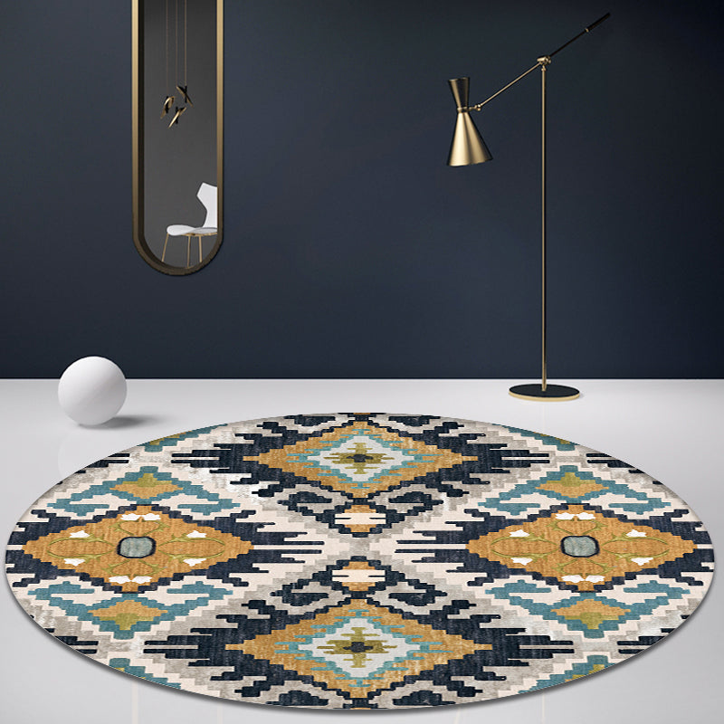 Avtoit | Colorful Living Room Carpet Southwestern Tribal Diamond Pattern Carpet Synthetic Machine Washable Non-Slip Back Carpet