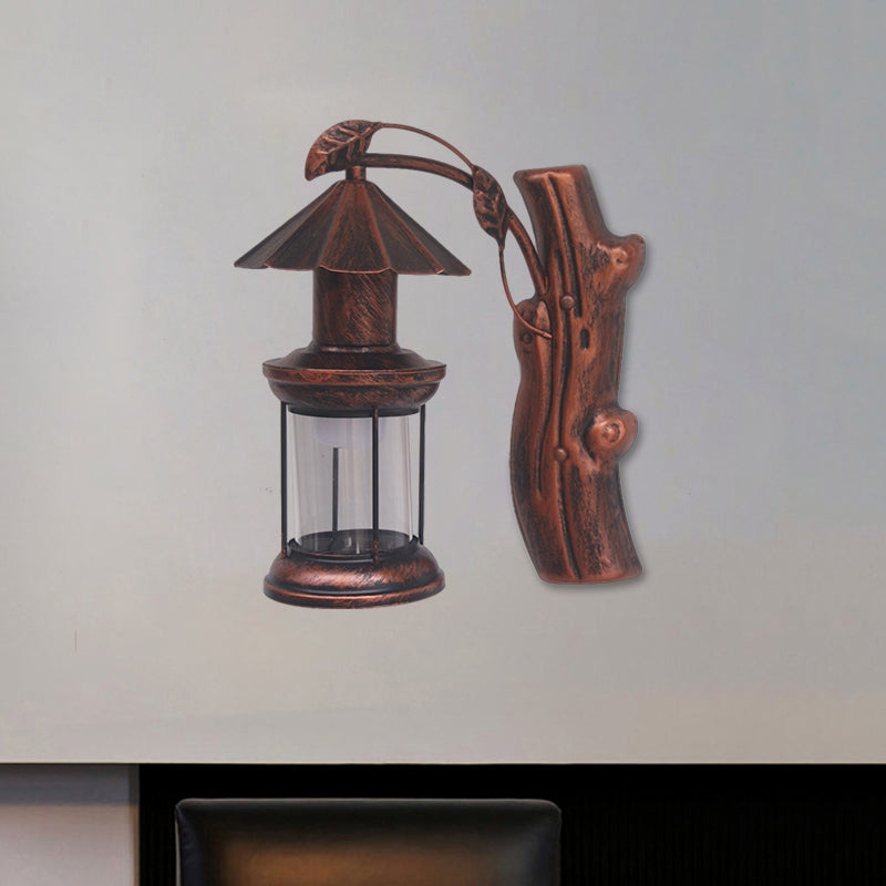 Avtoit | 1 Light Clear Glass Wall Sconces Light Retro Coastal Black/Copper Petroleum Hallway Lighting Fixture