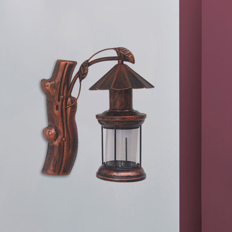 Avtoit | 1 Light Clear Glass Wall Sconces Light Retro Coastal Black/Copper Petroleum Hallway Lighting Fixture