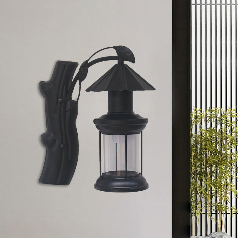 Avtoit | 1 Light Clear Glass Wall Sconces Light Retro Coastal Black/Copper Petroleum Hallway Lighting Fixture