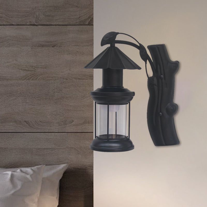 Avtoit | 1 Light Clear Glass Wall Sconces Light Retro Coastal Black/Copper Petroleum Hallway Lighting Fixture