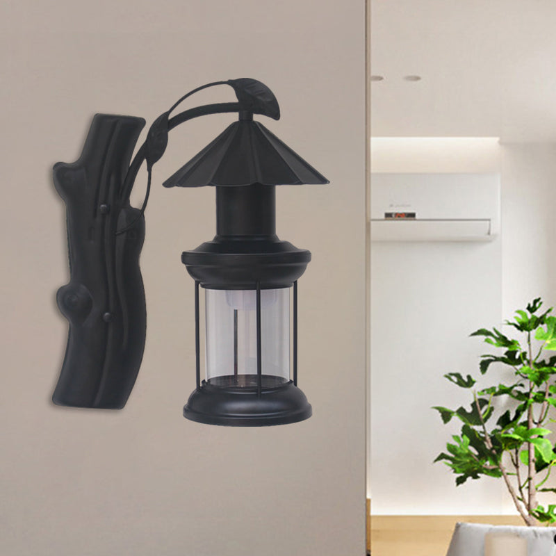 Avtoit | 1 Light Clear Glass Wall Sconces Light Retro Coastal Black/Copper Petroleum Hallway Lighting Fixture