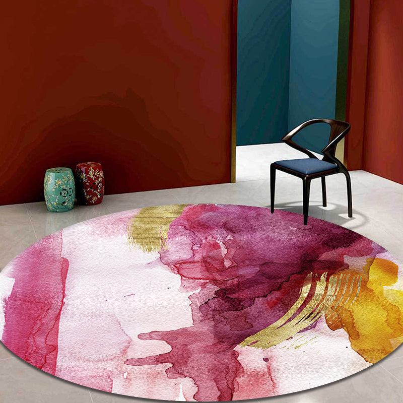 Avtoit | Modernist Study Area Rug Pink Watercolor Pattern Rug Polyester Washable Nonslip Pet-Friendly Area Rug