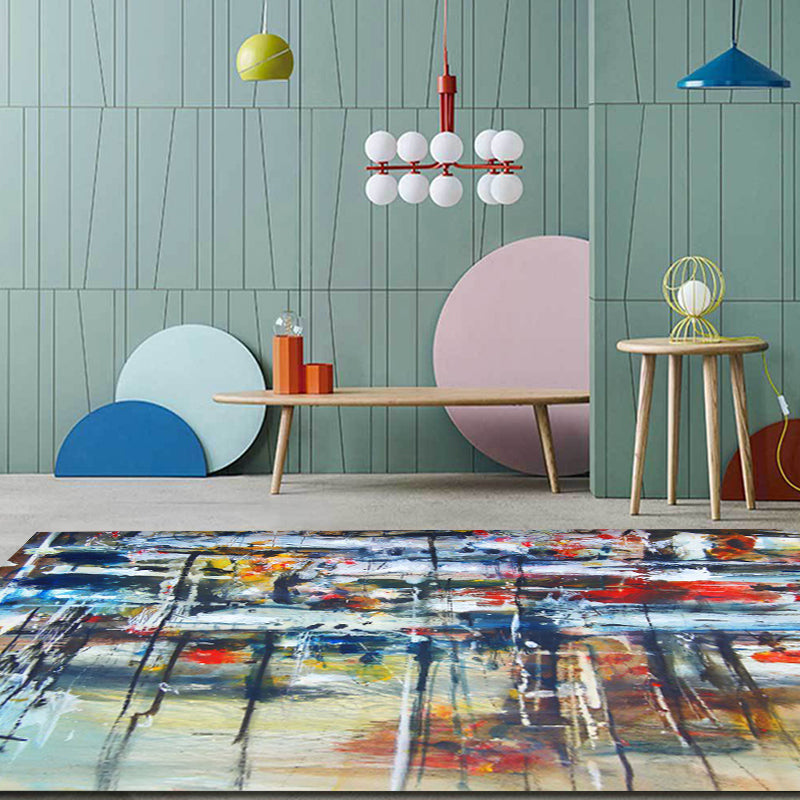 Avtoit | Multicolor Living Room Rug Modernism Brushstroke Pattern Rug Polyester Machine Washable Non-Slip Back Rug