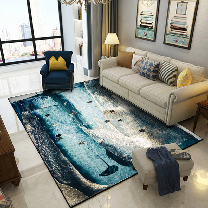 Avtoit | Minimalist Abstract Star Pattern Carpet Blue Polyester Rug Non-Slip Pet-Friendly Washable Indoor Carpet for Decoration