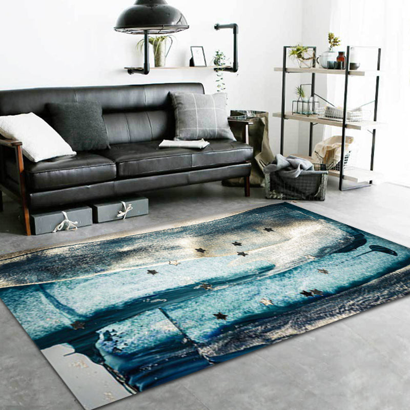 Avtoit | Minimalist Abstract Star Pattern Carpet Blue Polyester Rug Non-Slip Pet-Friendly Washable Indoor Carpet for Decoration