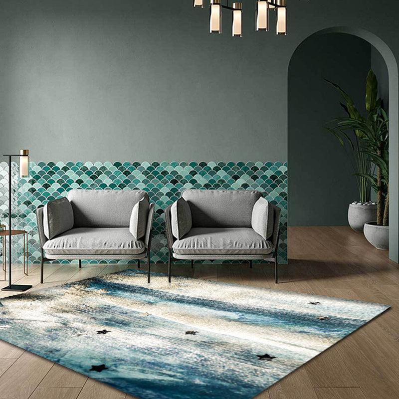 Avtoit | Minimalist Abstract Star Pattern Carpet Blue Polyester Rug Non-Slip Pet-Friendly Washable Indoor Carpet for Decoration