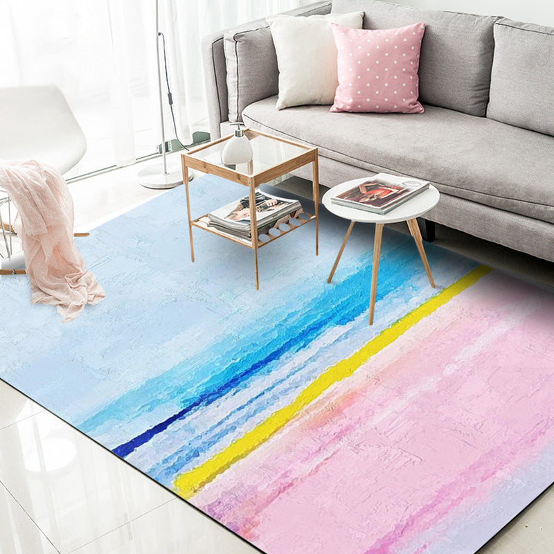 Avtoit | Modernist Salon Rug Blue and Pink Abstract Rug Polyester Washable Non-slip Pet Friendly Area Rug