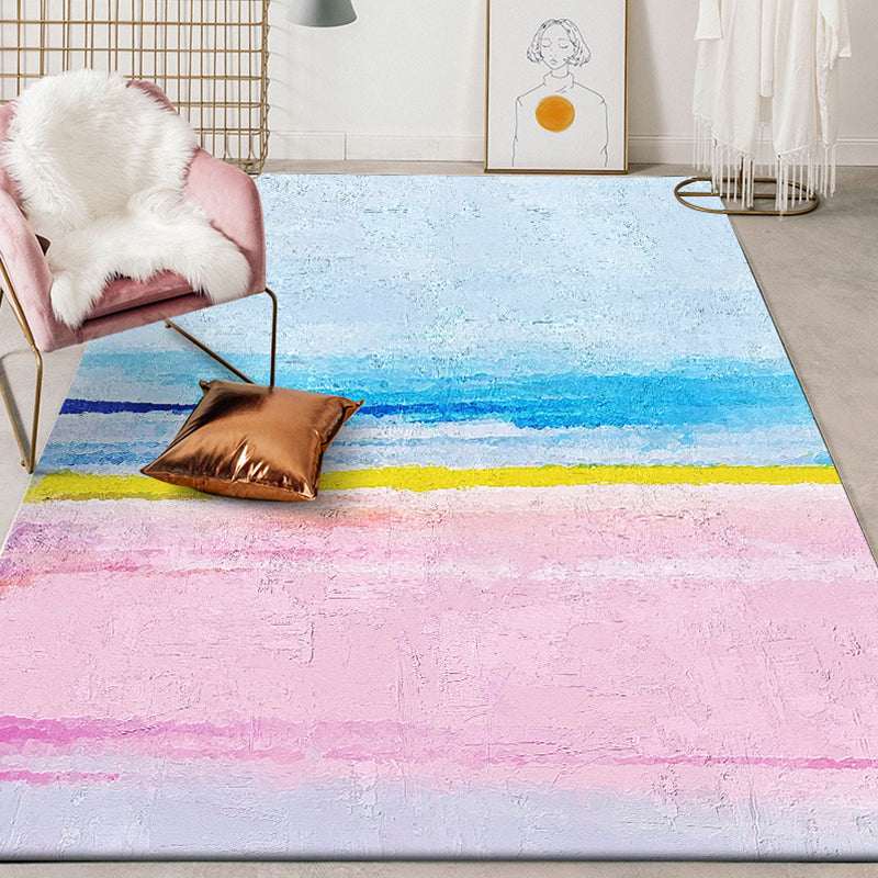 Avtoit | Modernist Salon Rug Blue and Pink Abstract Rug Polyester Washable Non-slip Pet Friendly Area Rug