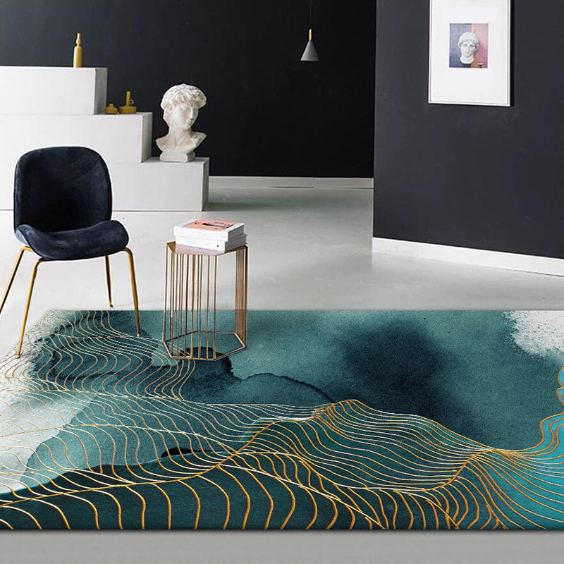 Avtoit | Creative Green Industrial Carpet Polyester Abstract Swirl Striped Pattern Carpet Washable Non-Slip Backing Pet-Friendly Carpet for Decoration