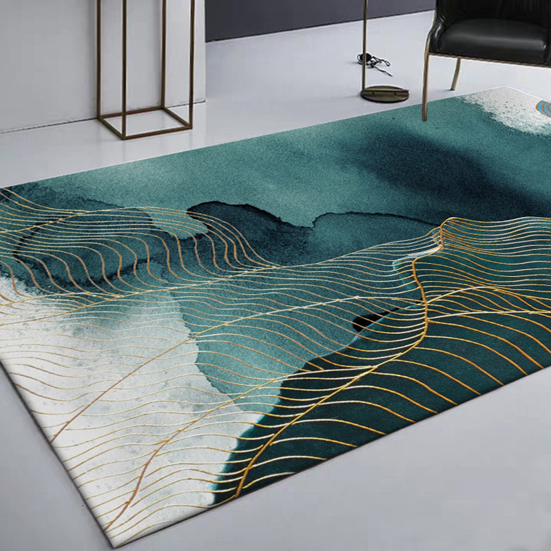 Avtoit | Creative Green Industrial Carpet Polyester Abstract Swirl Striped Pattern Carpet Washable Non-Slip Backing Pet-Friendly Carpet for Decoration