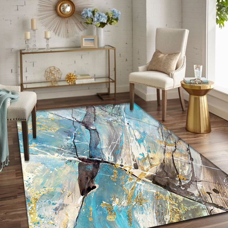 Avtoit | Aesthetic Abstract Watercolor Pattern Rug Blue Simple Rug Polyester Washable Non-Slip Pet-Friendly Area Rug for the Living Room