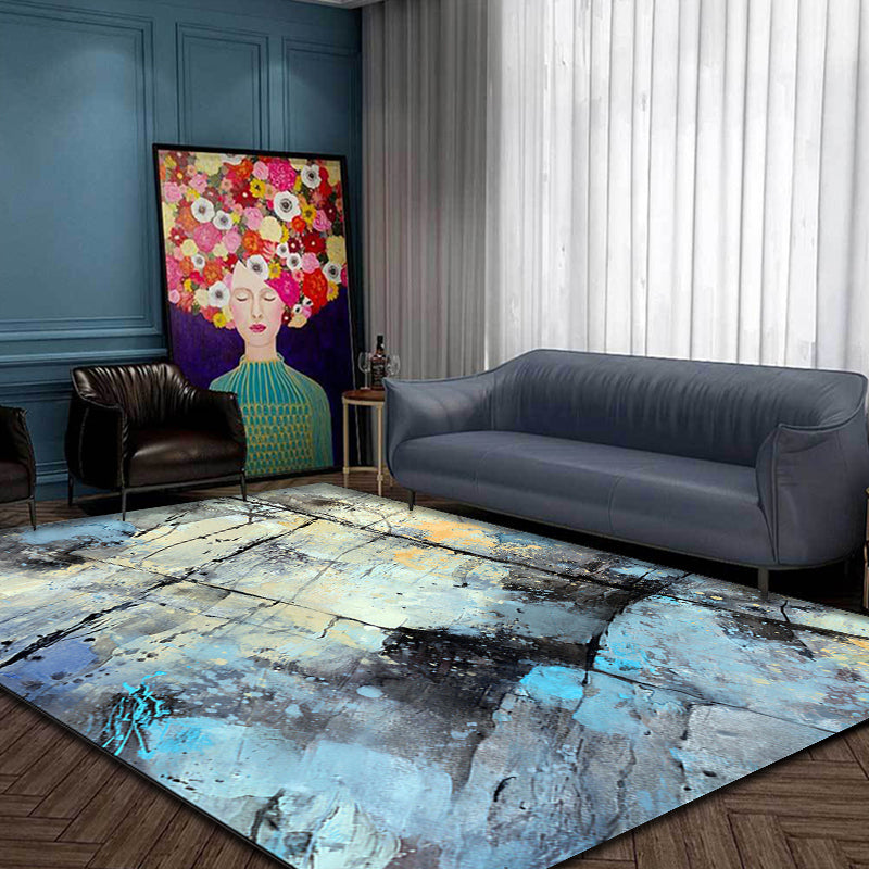 Avtoit | Aesthetic Abstract Watercolor Pattern Rug Blue Simple Rug Polyester Washable Non-Slip Pet-Friendly Area Rug for the Living Room
