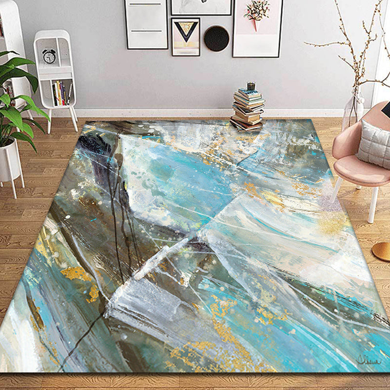 Avtoit | Aesthetic Abstract Watercolor Pattern Rug Blue Simple Rug Polyester Washable Non-Slip Pet-Friendly Area Rug for the Living Room