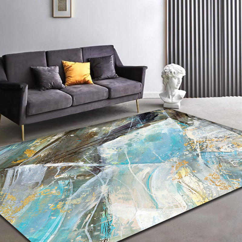 Avtoit | Aesthetic Abstract Watercolor Pattern Rug Blue Simple Rug Polyester Washable Non-Slip Pet-Friendly Area Rug for the Living Room