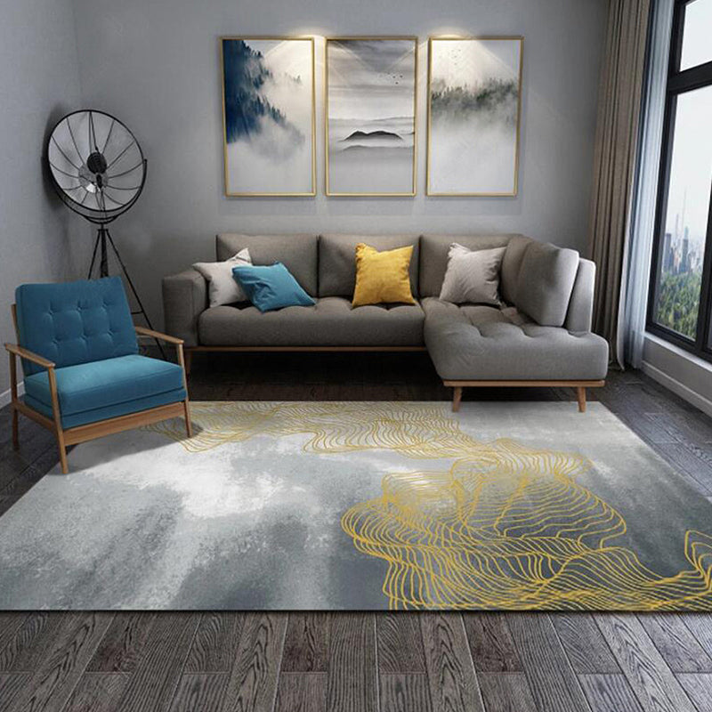 Avtoit | Gray Modernist Rug Polyester Swirl Stripe Pattern Rug Pet Friendly Washable Non-Slip Carpet for Bedroom