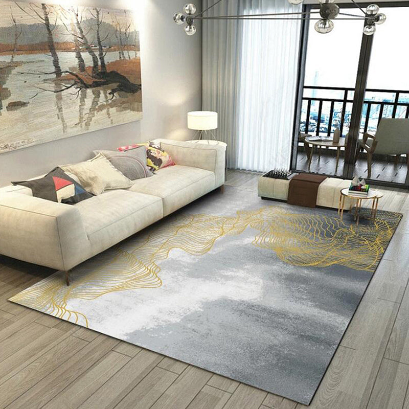 Avtoit | Gray Modernist Rug Polyester Swirl Stripe Pattern Rug Pet Friendly Washable Non-Slip Carpet for Bedroom