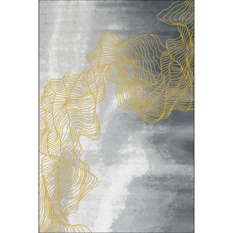 Avtoit | Gray Modernist Rug Polyester Swirl Stripe Pattern Rug Pet Friendly Washable Non-Slip Carpet for Bedroom